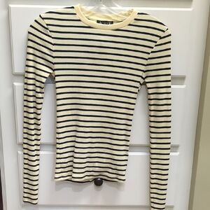 J. Crew Cream & Black Striped Ribbed Long Sleeve Top
